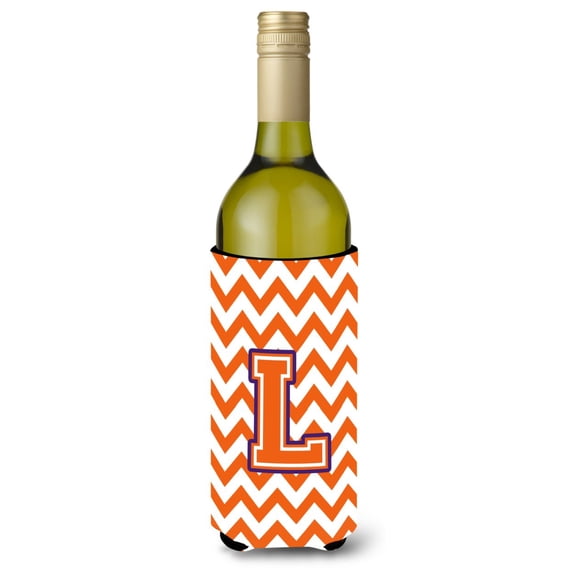 Carolines Treasures CJ1062-LLITERK Letter L Chevron Orange and Regalia Wine Bottle Beverage Insulator Hugger Wine