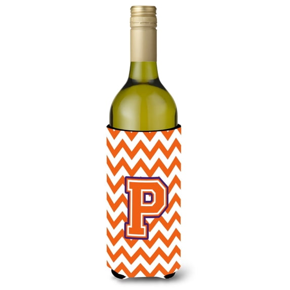 Carolines Treasures CJ1062-PLITERK Letter P Chevron Orange and Regalia Wine Bottle Beverage Insulator Hugger Wine