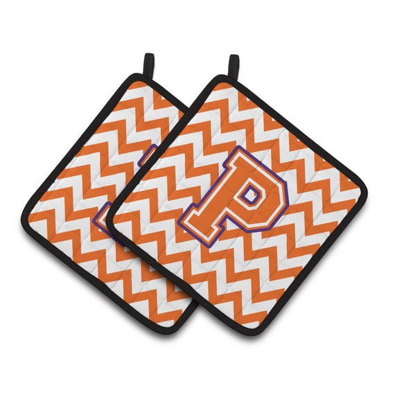 Carolines Treasures CJ1062-PPTHD Letter P Chevron Orange and Regalia Pair of Pot Holders, 7.5HX7.5W, multicolor