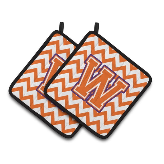Carolines Treasures CJ1062-WPTHD Letter W Chevron Orange and Regalia Pair of Pot Holders, 7.5HX7.5W, multicolor