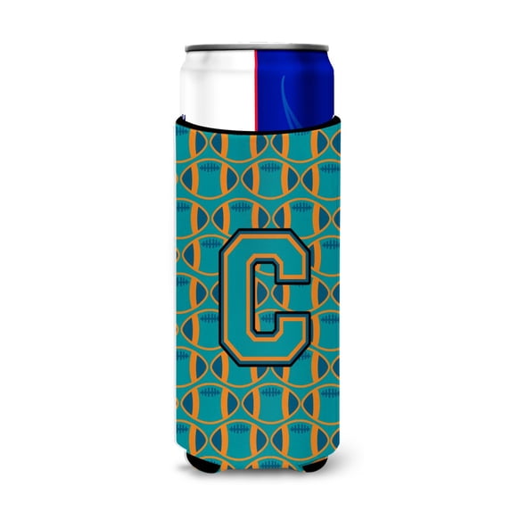Carolines Treasures CJ1063-CMUK Letter C Football Aqua Orange and Marine Blue Ultra Beverage Insulators for slim cans