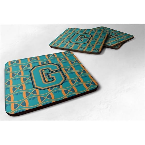 Carolines Treasures CJ1063-GFC Letter G Football Aqua, Orange & Marine Blue Foam Coaster - Set of 4
