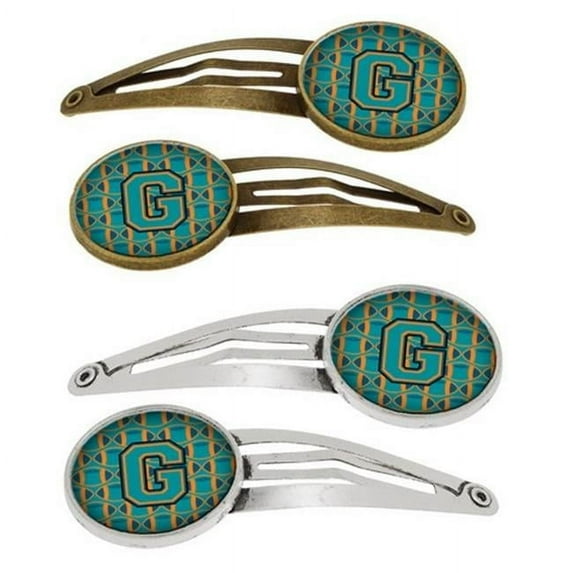Carolines Treasures CJ1063-GHCS4 Letter G Football Aqua, Orange & Marine Blue Barrettes Hair Clips - Set of 4
