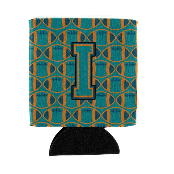 Carolines Treasures CJ1063-ICC Letter I Football Aqua Orange and Marine Blue Can or Bottle Hugger Can Hugger multicolor