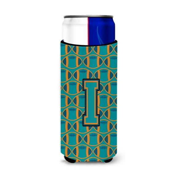 Carolines Treasures CJ1063-IMUK Letter I Football Aqua Orange and Marine Blue Ultra Beverage Insulators for slim cans