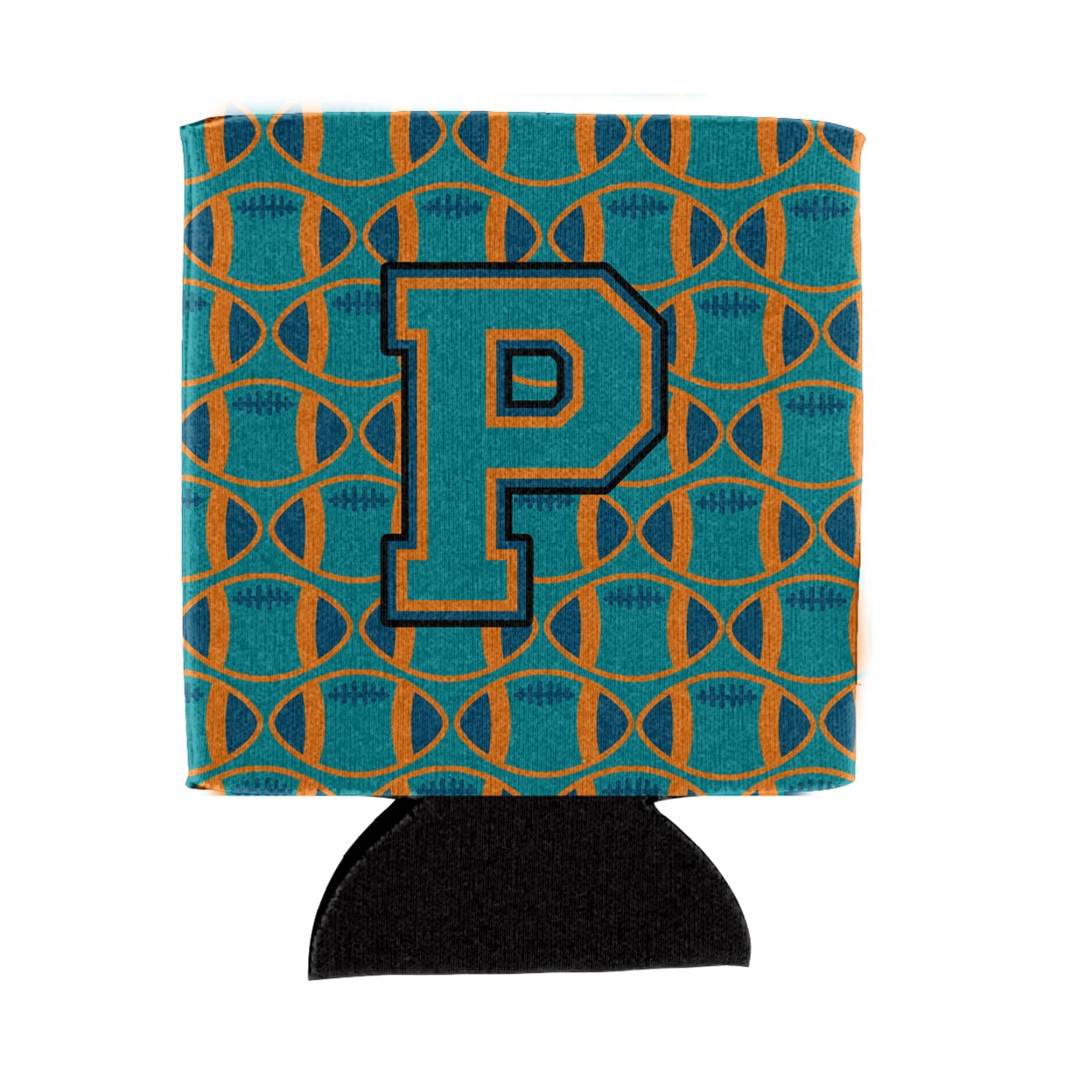 Carolines Treasures CJ1063-PCC Letter P Football Aqua Orange and Marine Blue Can or Bottle Hugger  Can Hugger multicolor
