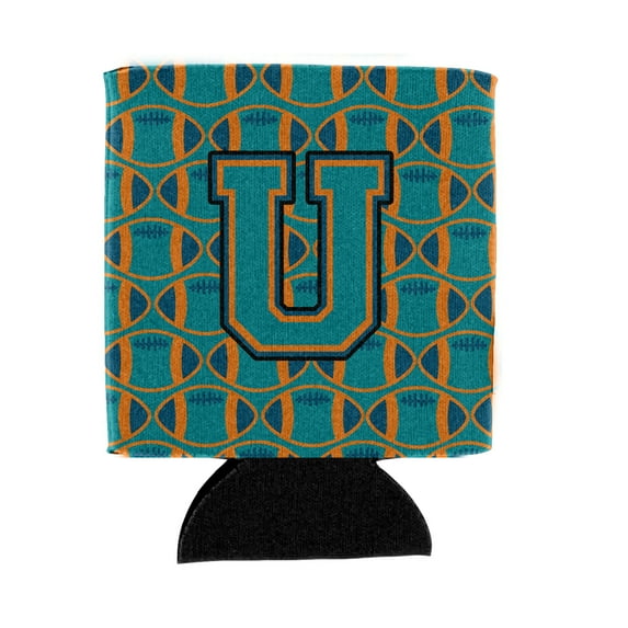 Carolines Treasures CJ1063-UCC Letter U Football Aqua Orange and Marine Blue Can or Bottle Hugger Can Hugger multicolor