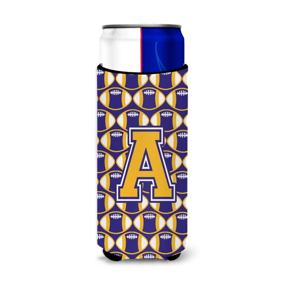 Carolines Treasures CJ1064-AMUK Letter A Football Purple and Gold Ultra Beverage Insulators for slim cans Slim Can