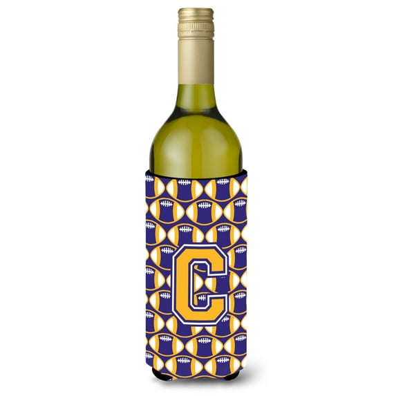 Carolines Treasures CJ1064-CLITERK Letter C Football Purple and Gold Wine Bottle Beverage Insulator Hugger Wine Bottle