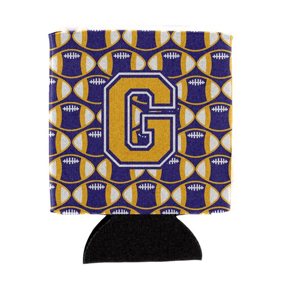 Carolines Treasures CJ1064-GCC Letter G Football Purple and Gold Can or Bottle Hugger  Can Hugger multicolor