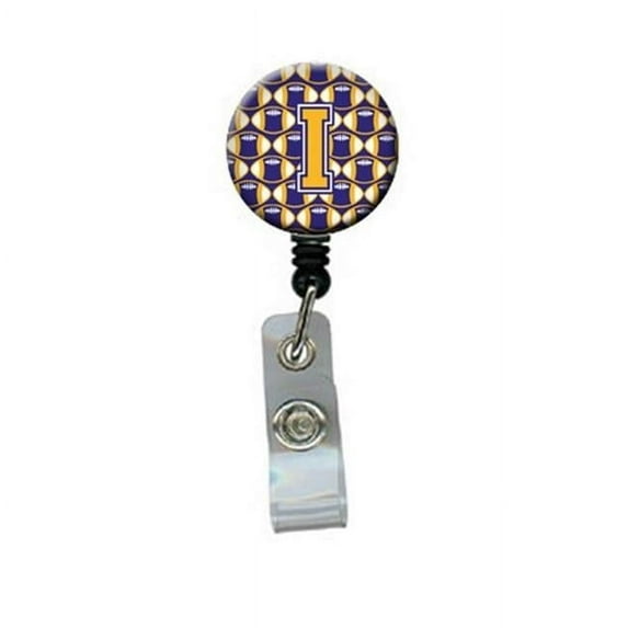 Carolines Treasures CJ1064-IBR Letter I Football Purple & Gold Retractable Badge Reel