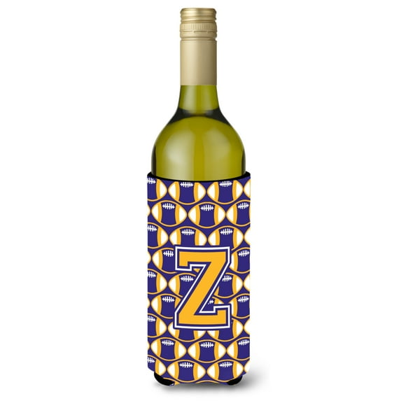 Carolines Treasures CJ1064-ZLITERK Letter Z Football Purple and Gold Wine Bottle Beverage Insulator Hugger Wine Bottle
