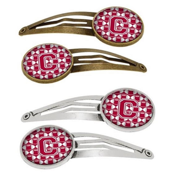 Carolines Treasures CJ1065-CHCS4 Letter C Football Crimson, Grey & White Barrettes Hair Clips - Set of 4