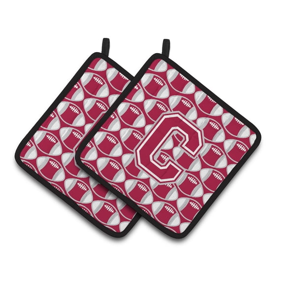 Carolines Treasures CJ1065-CPTHD Letter C Football Crimson, grey and white Pair of Pot Holders, 7.5HX7.5W, multicolor