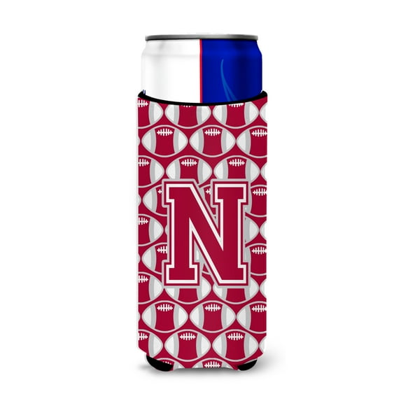 Carolines Treasures CJ1065-NMUK Letter N Football Crimson grey and white Ultra Beverage Insulators for slim cans Slim