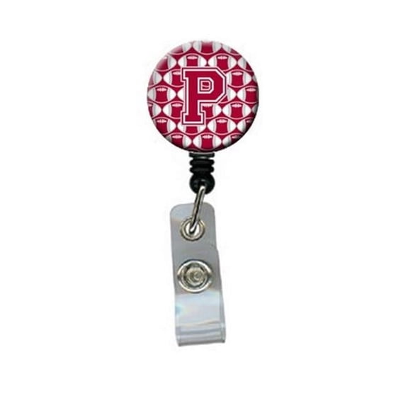 Carolines Treasures CJ1065-PBR Letter P Football Crimson, Grey & White Retractable Badge Reel
