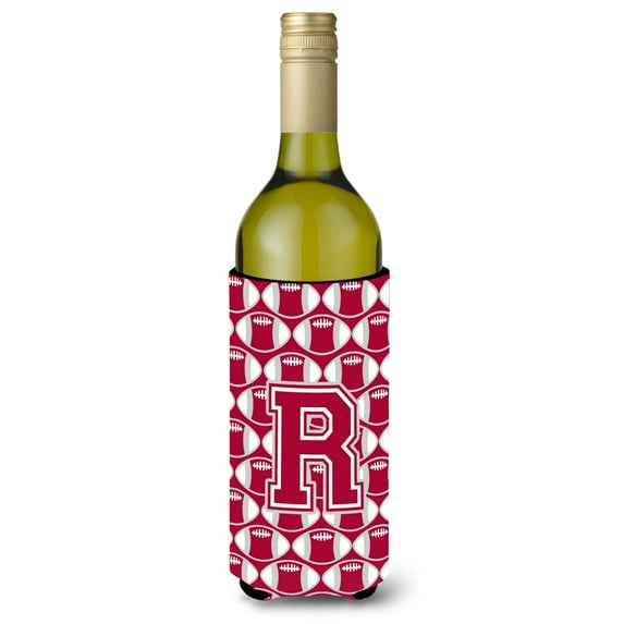 Carolines Treasures CJ1065-RLITERK Letter R Football Crimson grey and white Wine Bottle Beverage Insulator Hugger Wine