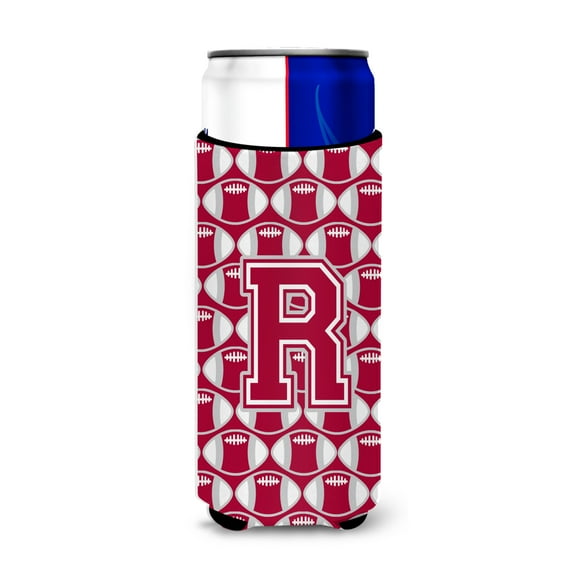 Carolines Treasures CJ1065-RMUK Letter R Football Crimson grey and white Ultra Beverage Insulators for slim cans Slim