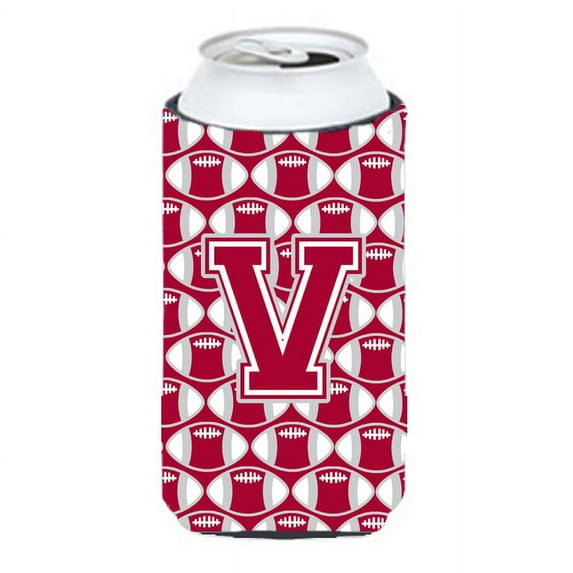 Carolines Treasures CJ1065-VTBC Letter V Football Crimson grey and white Tall Boy Beverage Insulator Hugger Tall Boy