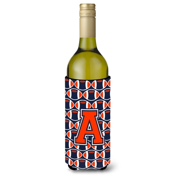 Carolines Treasures CJ1066-ALITERK Letter A Football Orange Blue and white Wine Bottle Beverage Insulator Hugger Wine