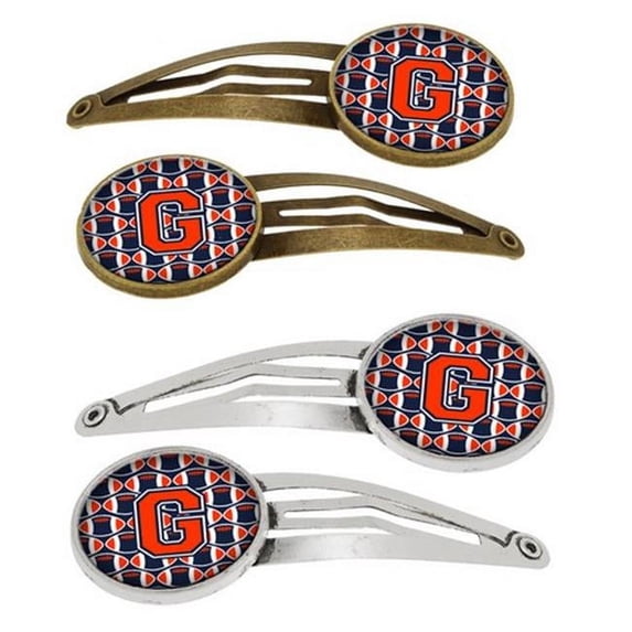 Carolines Treasures CJ1066-GHCS4 Letter G Football Orange, Blue & White Barrettes Hair Clips - Set of 4