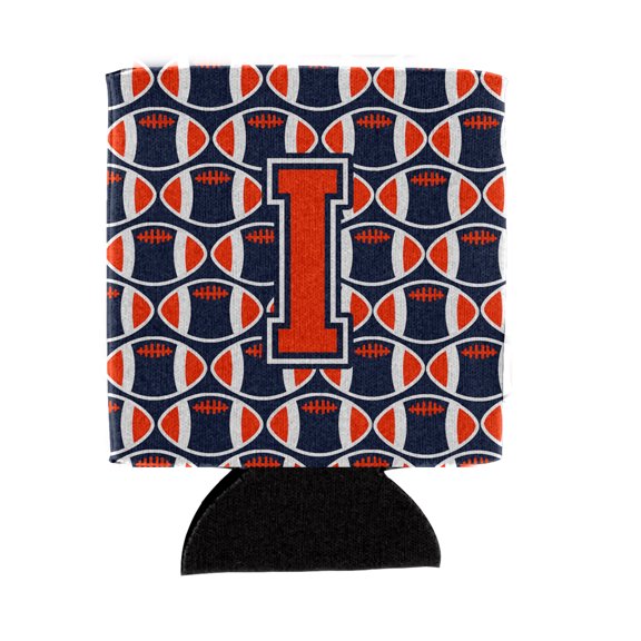 Carolines Treasures CJ1066-ICC Letter I Football Orange Blue and white Can or Bottle Hugger Can Hugger multicolor