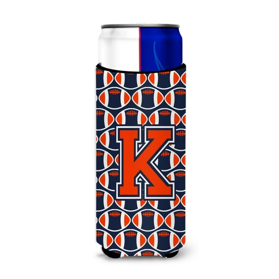 Carolines Treasures CJ1066-KMUK Letter K Football Orange Blue and white Ultra Beverage Insulators for slim cans Slim