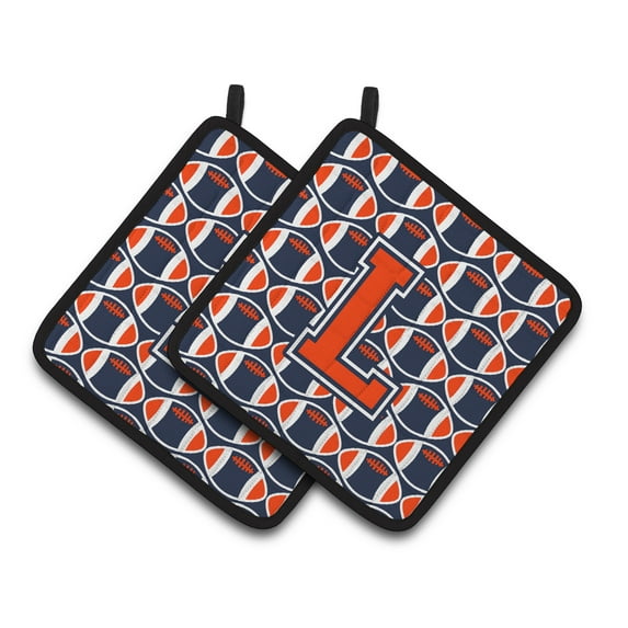 Carolines Treasures CJ1066-LPTHD Letter L Football Orange, Blue and white Pair of Pot Holders, 7.5HX7.5W, multicolor