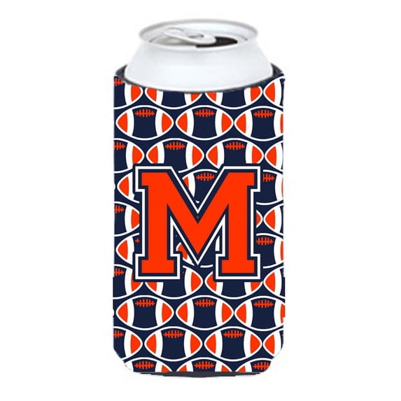 Carolines Treasures CJ1066-MTBC Letter M Football Orange Blue and white Tall Boy Beverage Insulator Hugger Tall Boy