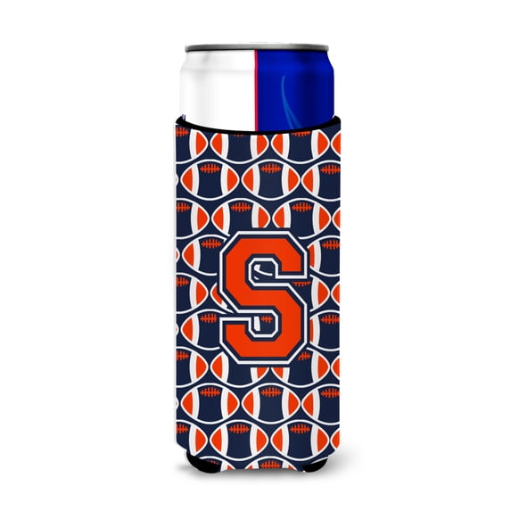 Carolines Treasures CJ1066-SMUK Letter S Football Orange Blue and white Ultra Beverage Insulators for slim cans Slim
