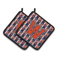 thumbnail image 1 of Carolines Treasures CJ1066-WPTHD Letter W Football Orange, Blue and white Pair of Pot Holders, 7.5HX7.5W, multicolor, 1 of 2