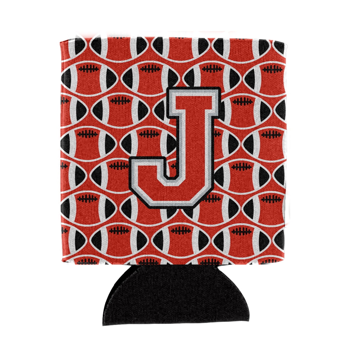 Carolines Treasures CJ1067-JCC Letter J Football Scarlet and Grey Can or Bottle Hugger  Can Hugger multicolor