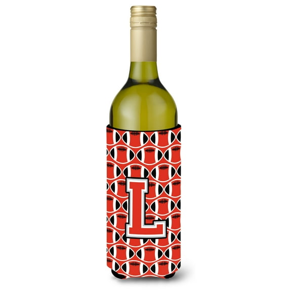 Carolines Treasures CJ1067-LLITERK Letter L Football Scarlet and Grey Wine Bottle Beverage Insulator Hugger Wine Bottle