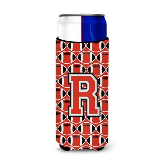 Carolines Treasures CJ1067-RMUK Letter R Football Scarlet and Grey Ultra Beverage Insulators for slim cans Slim Can