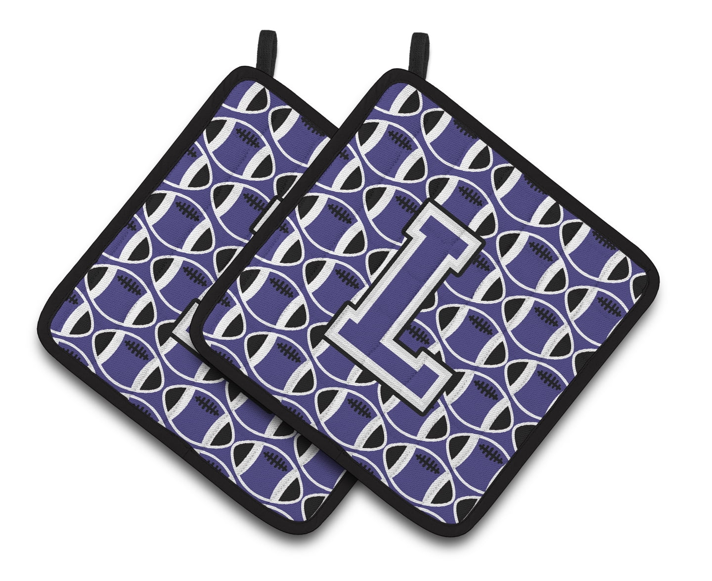 Letter L Football Purple and White Pair of Pot Holders