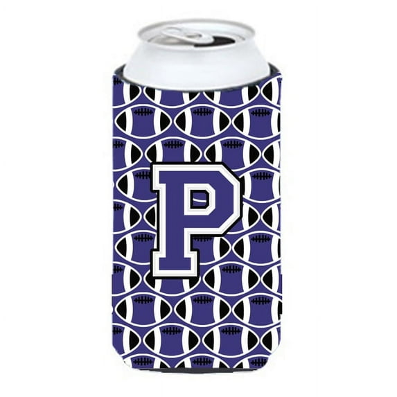 Carolines Treasures CJ1068-PTBC Letter P Football Purple and White Tall Boy Beverage Insulator Hugger Tall Boy
