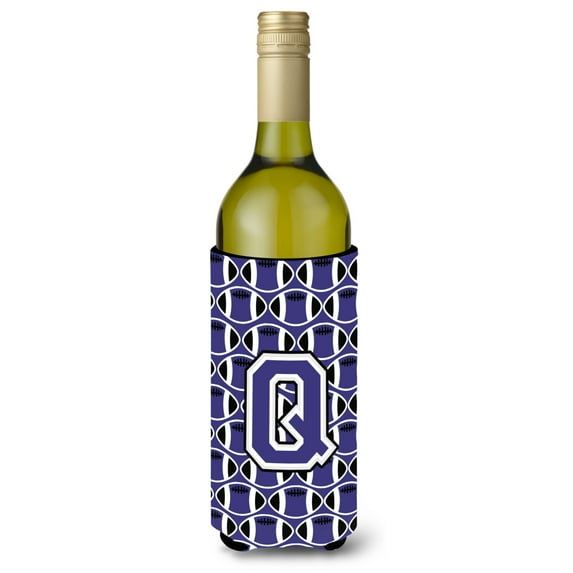 Carolines Treasures CJ1068-QLITERK Letter Q Football Purple and White Wine Bottle Beverage Insulator Hugger Wine Bottle
