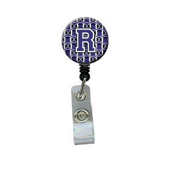 Carolines Treasures CJ1068-RBR Letter R Football Purple & White Retractable Badge Reel