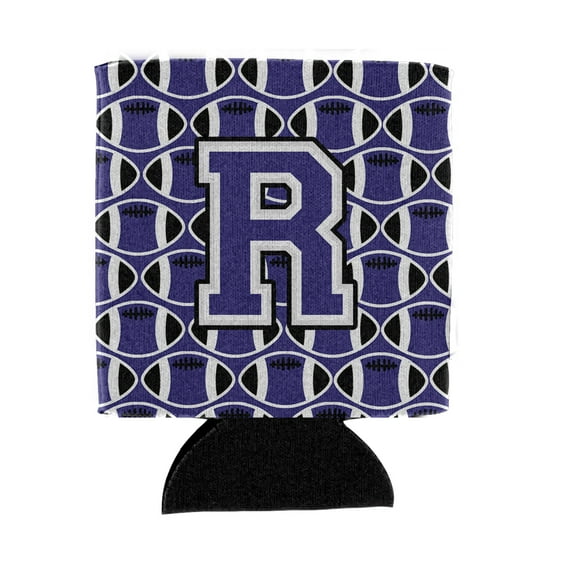 Carolines Treasures CJ1068-RCC Letter R Football Purple and White Can or Bottle Hugger Can Hugger multicolor
