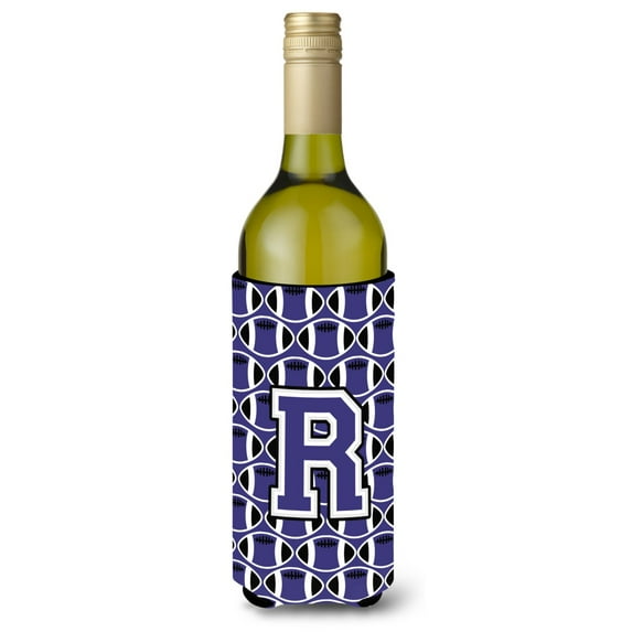 Carolines Treasures CJ1068-RLITERK Letter R Football Purple and White Wine Bottle Beverage Insulator Hugger Wine Bottle