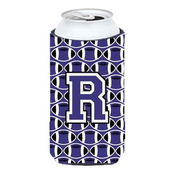 Carolines Treasures CJ1068-RTBC Letter R Football Purple and White Tall Boy Beverage Insulator Hugger Tall Boy