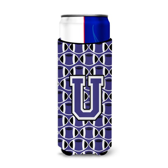 Carolines Treasures CJ1068-UMUK Letter U Football Purple and White Ultra Beverage Insulators for slim cans  Slim Can
