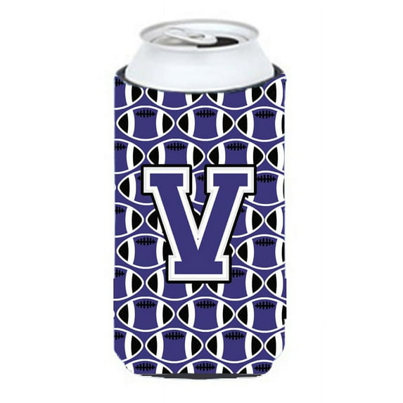 Carolines Treasures CJ1068-VTBC Letter V Football Purple and White Tall Boy Beverage Insulator Hugger Tall Boy