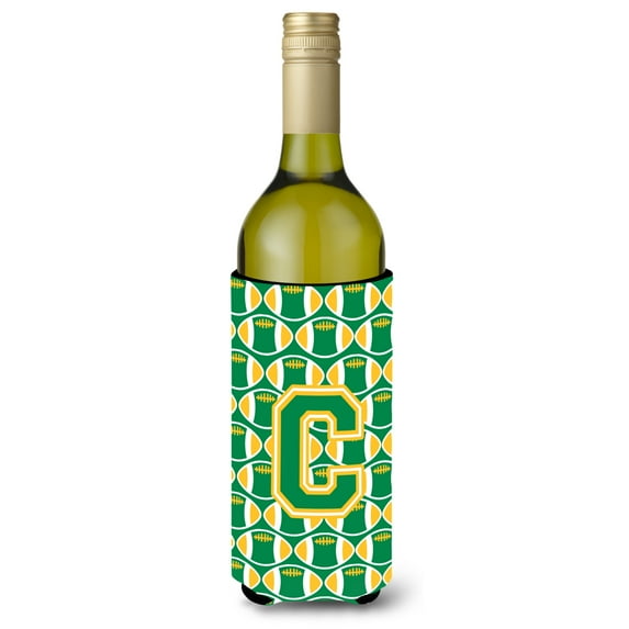 Carolines Treasures CJ1069-CLITERK Letter C Football Green and Gold Wine Bottle Beverage Insulator Hugger Wine Bottle