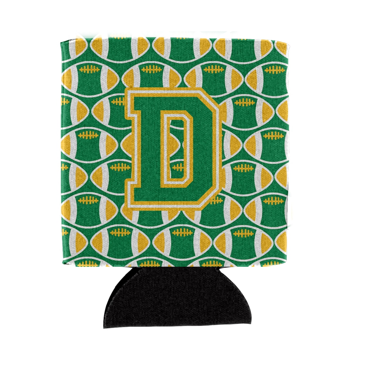 Carolines Treasures CJ1069-DCC Letter D Football Green and Gold Can or Bottle Hugger  Can Hugger multicolor