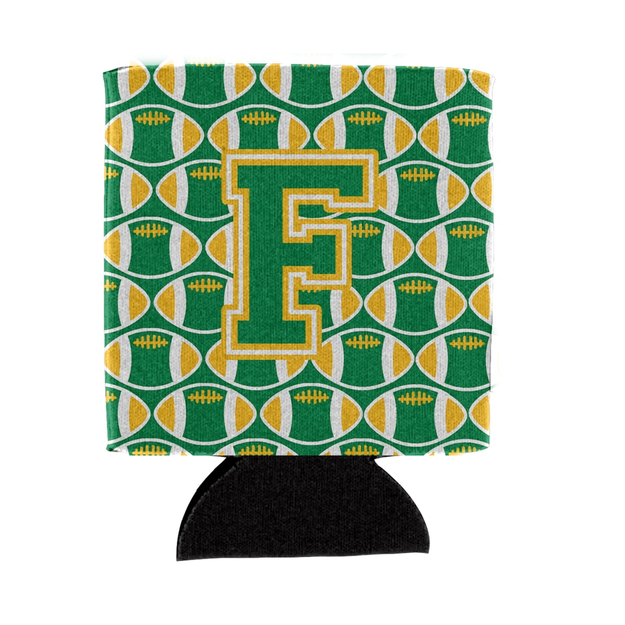 Carolines Treasures CJ1069-FCC Letter F Football Green and Gold Can or Bottle Hugger  Can Hugger multicolor