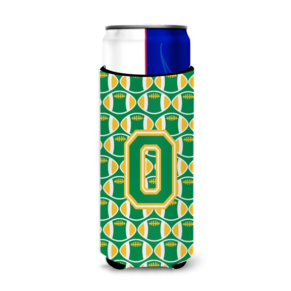Carolines Treasures CJ1069-OMUK Letter O Football Green and Gold Ultra Beverage Insulators for slim cans Slim Can