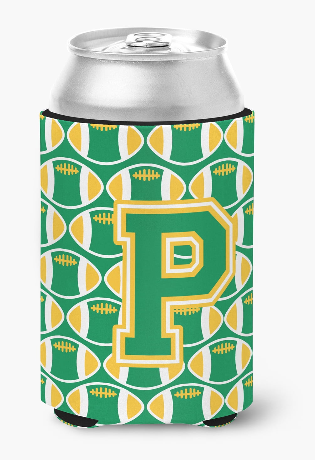 Carolines Treasures CJ1069-PCC Letter P Football Green & Gold Can or Bottle Hugger