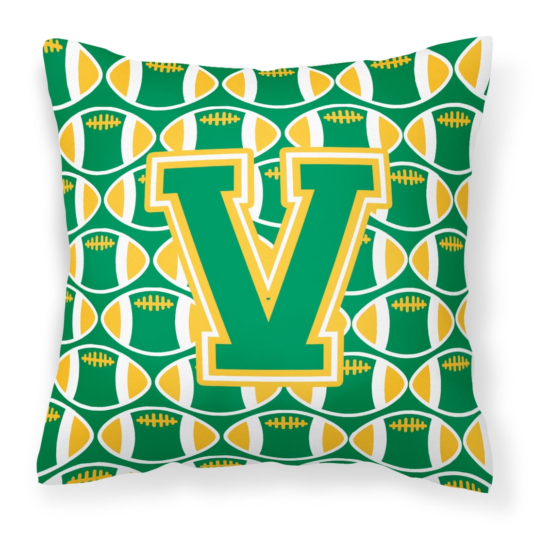 Carolines Treasures CJ1069-VPW1414 Letter V Football Green & Gold Fabric Decorative Pillow
