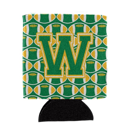Carolines Treasures CJ1069-WCC Letter W Football Green and Gold Can or Bottle Hugger Can Hugger multicolor